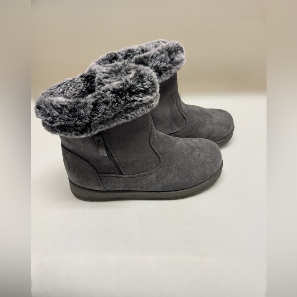 Gray Faux Fur Lined Boots with Zipper
